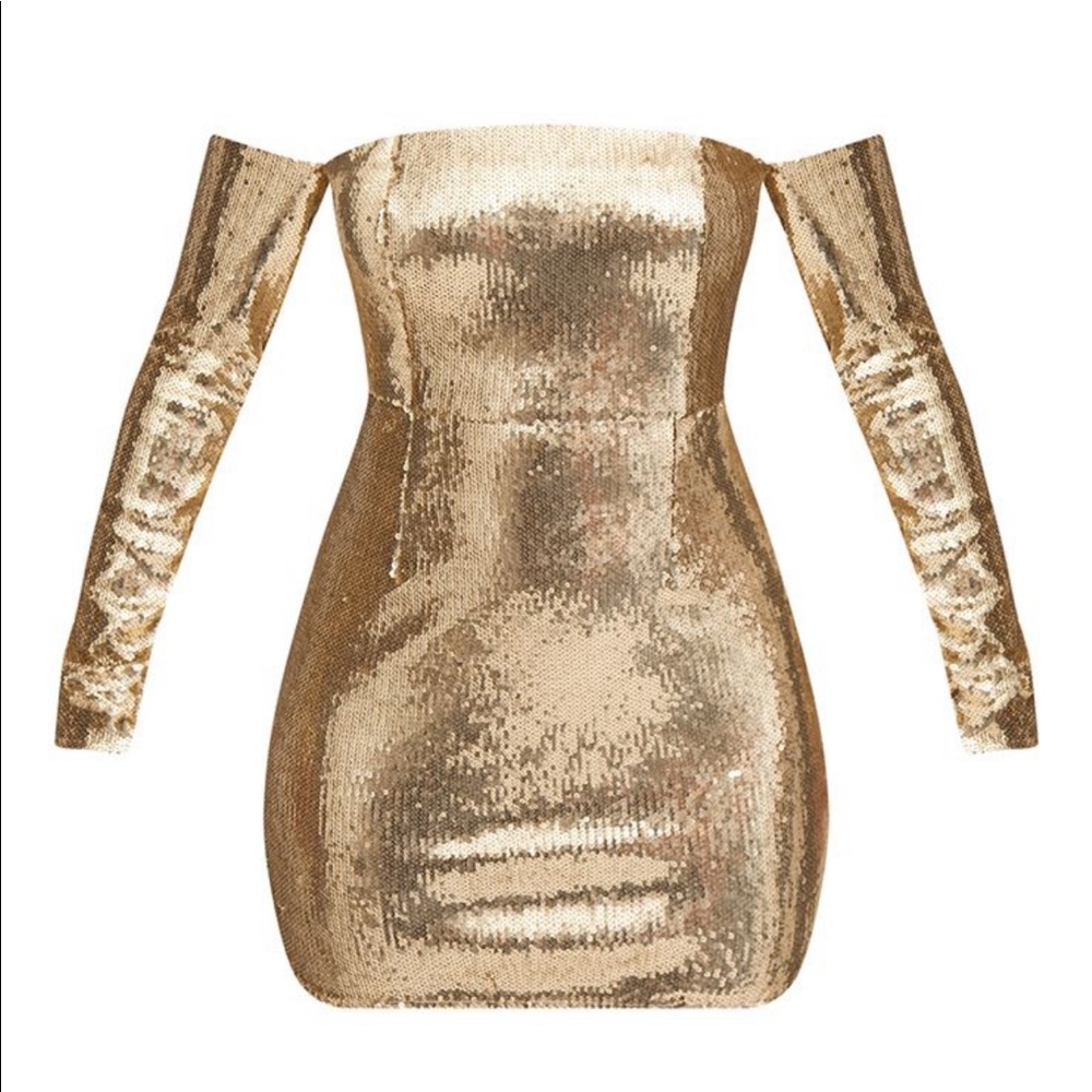 Gold sequin long sleeve dress